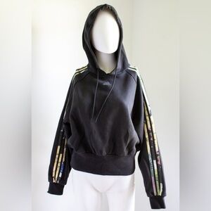 Adidas Floral 3-Stripes Black Raglan Cropped Women’s Hoodie Size Medium